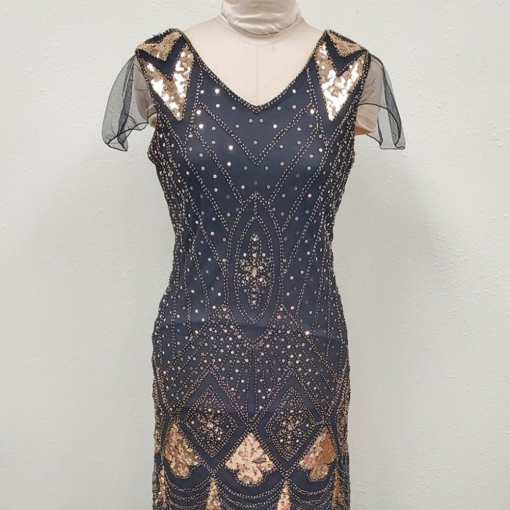 Womens Mermaid Black/Gold Sequin Dress Size L
